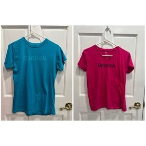 REEBOK Set Of 2 Workout Tees: Blue Round Neck & Pink V Neck SIZE MEDIUM PreLoved